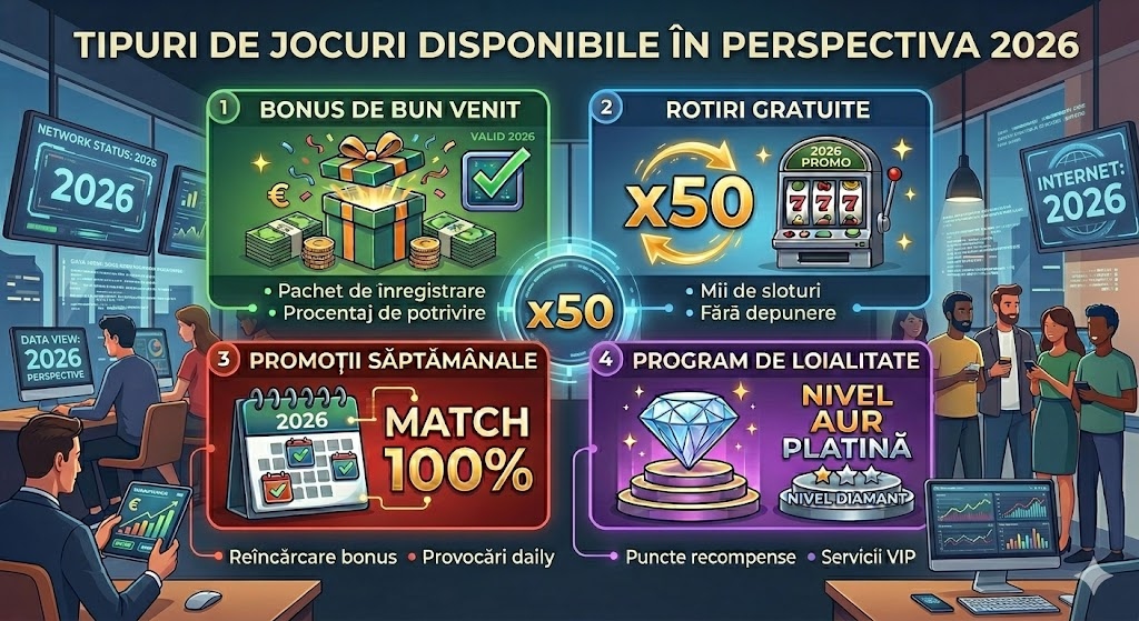 Aparate de slot, pariuri sportive, jocuri de masă clasice (ruletă, cărți) și jocuri cu dealeri live.